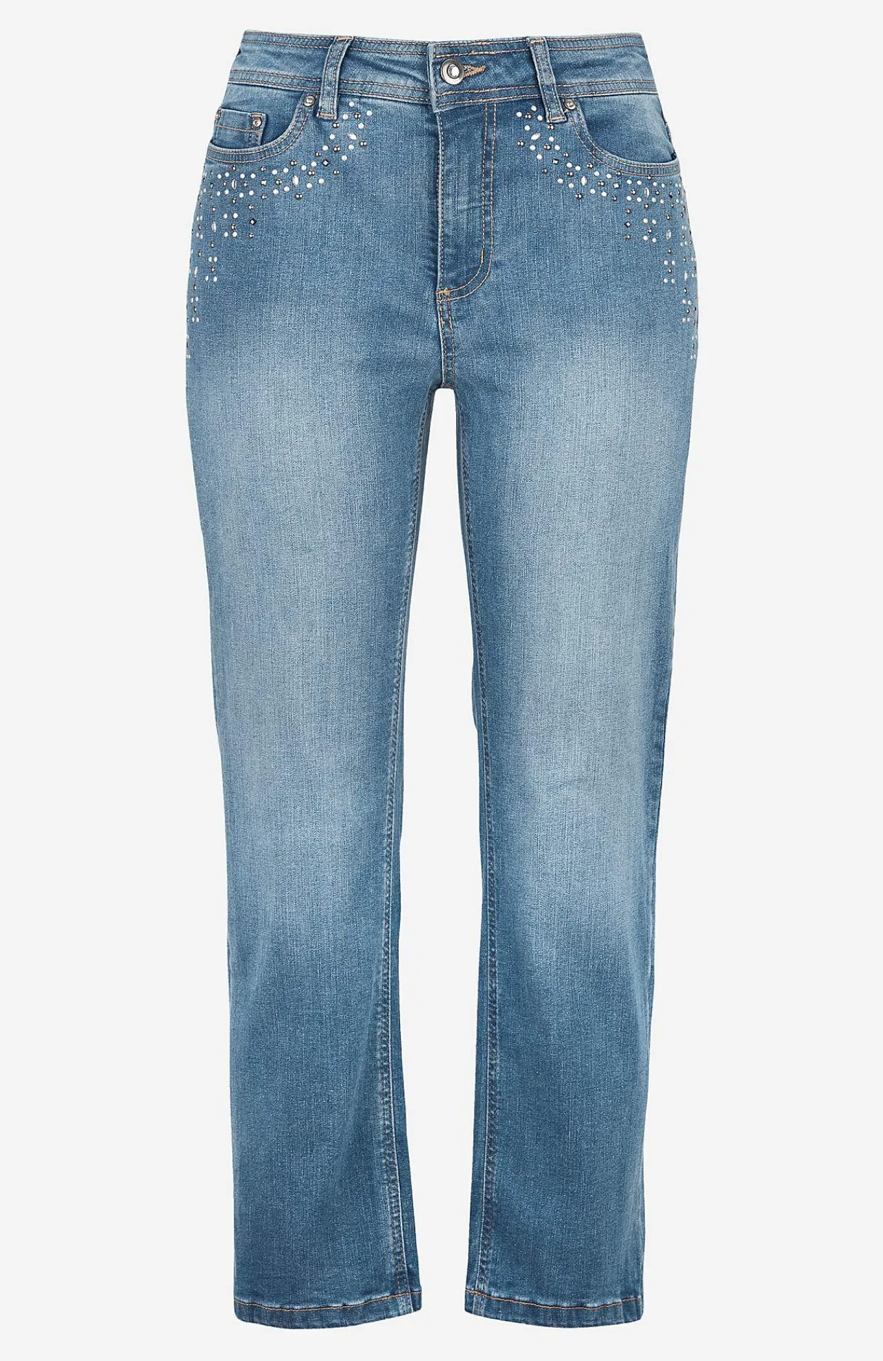 Straight Fit|Slim Fit-Cellbes of Sweden Ankeljeans med perler og rhinsten Mellemblå / Denim