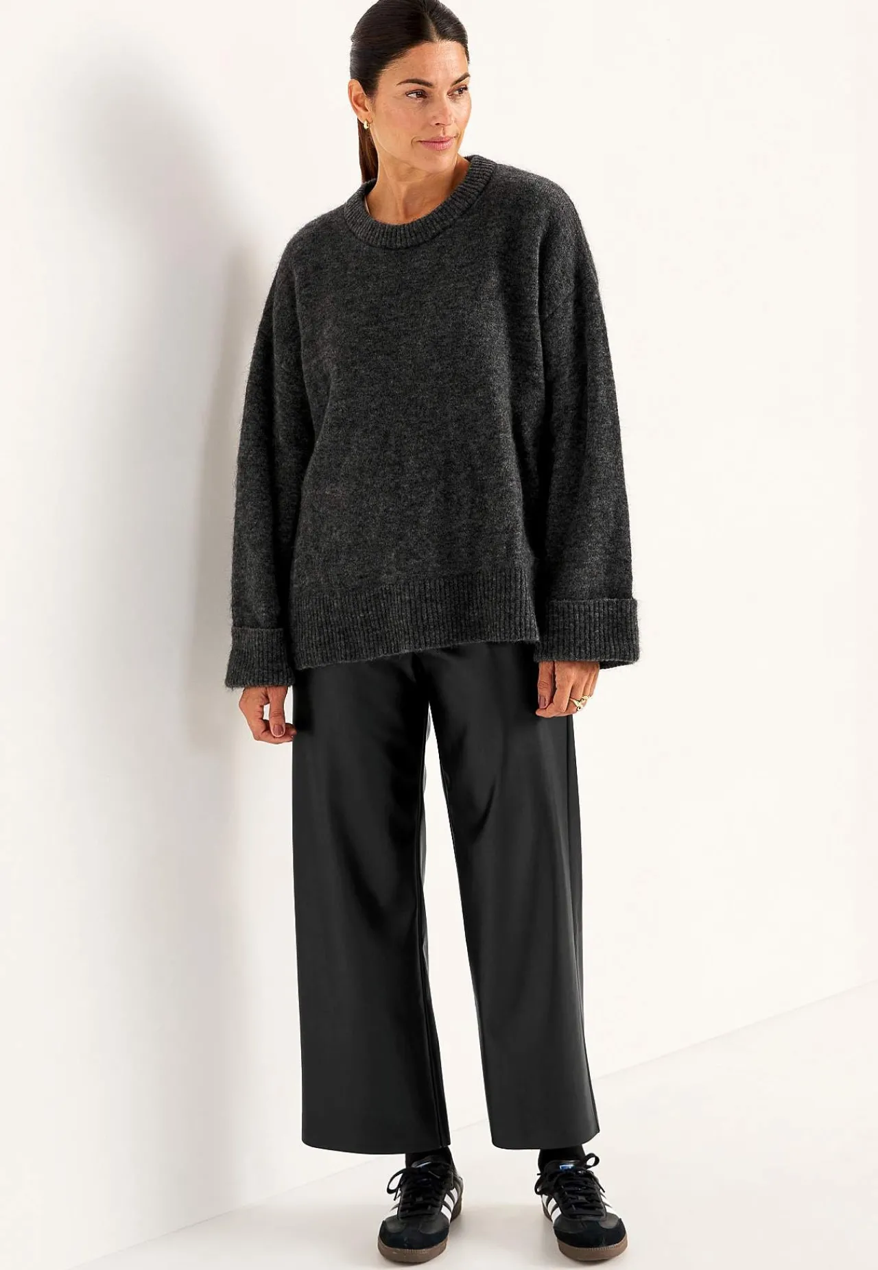 Caprileggings|Leggings I Imiteret Skind-Cellbes of Sweden Ankellange bukser i læderimitation Sort
