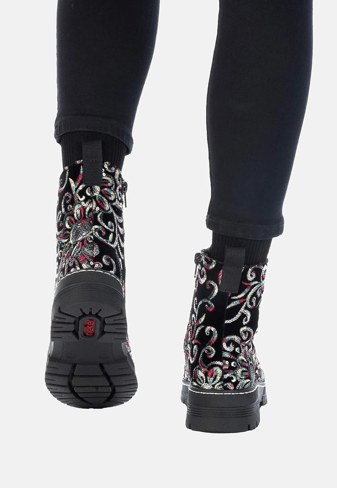 Boots- Ankelstøvle med pailleter Sort / Mønstret