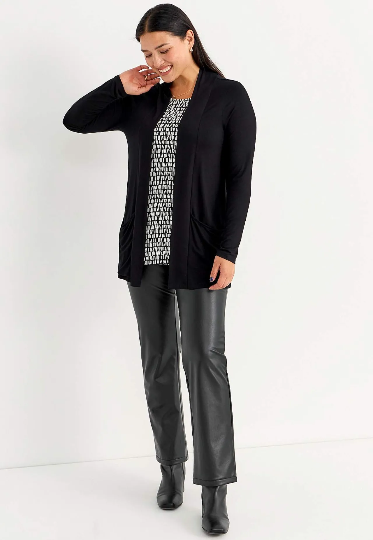 Leggings I Imiteret Skind|Skindbukser- Belagte leggings med vide ben Sort