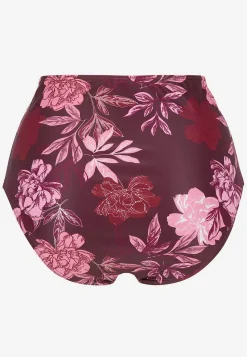 Bikinier- Bikiniunderdel med høj talje Vinrød / Blomstret