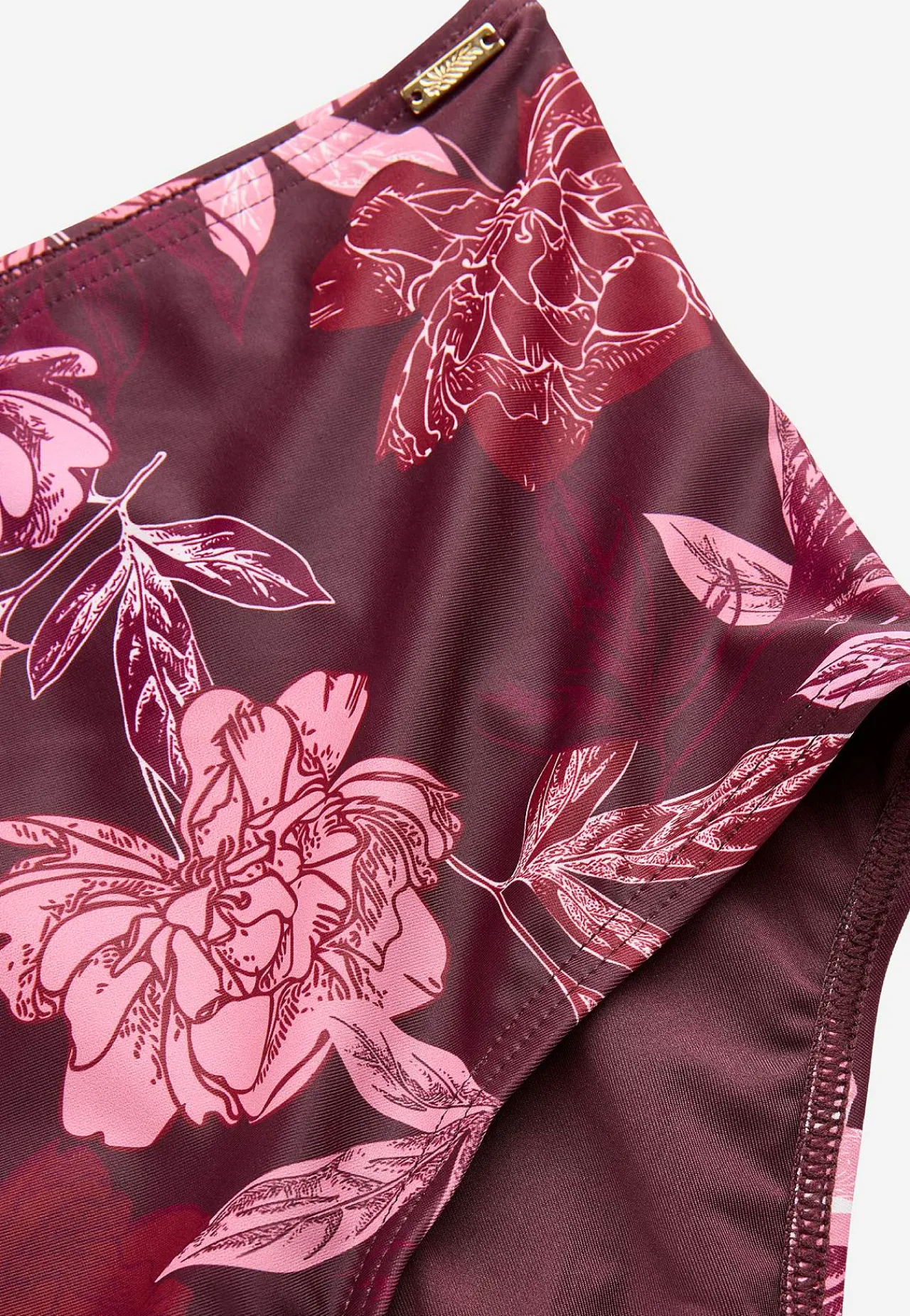 Bikinier- Bikiniunderdel med høj talje Vinrød / Blomstret