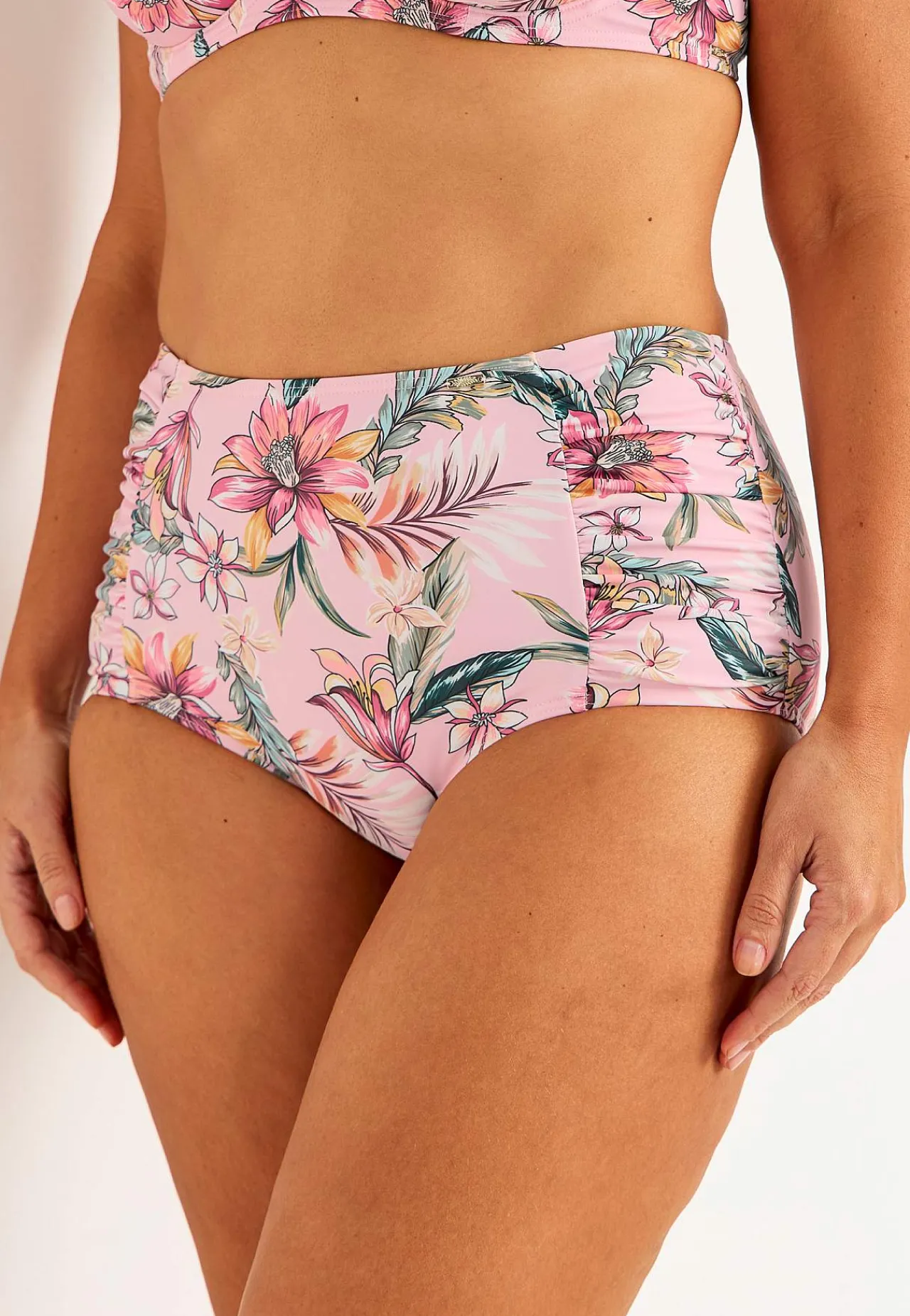 Bikinier- Bikiniunderdel med høj talje og et blomstermønster Honolulu Rosa / Blomstret
