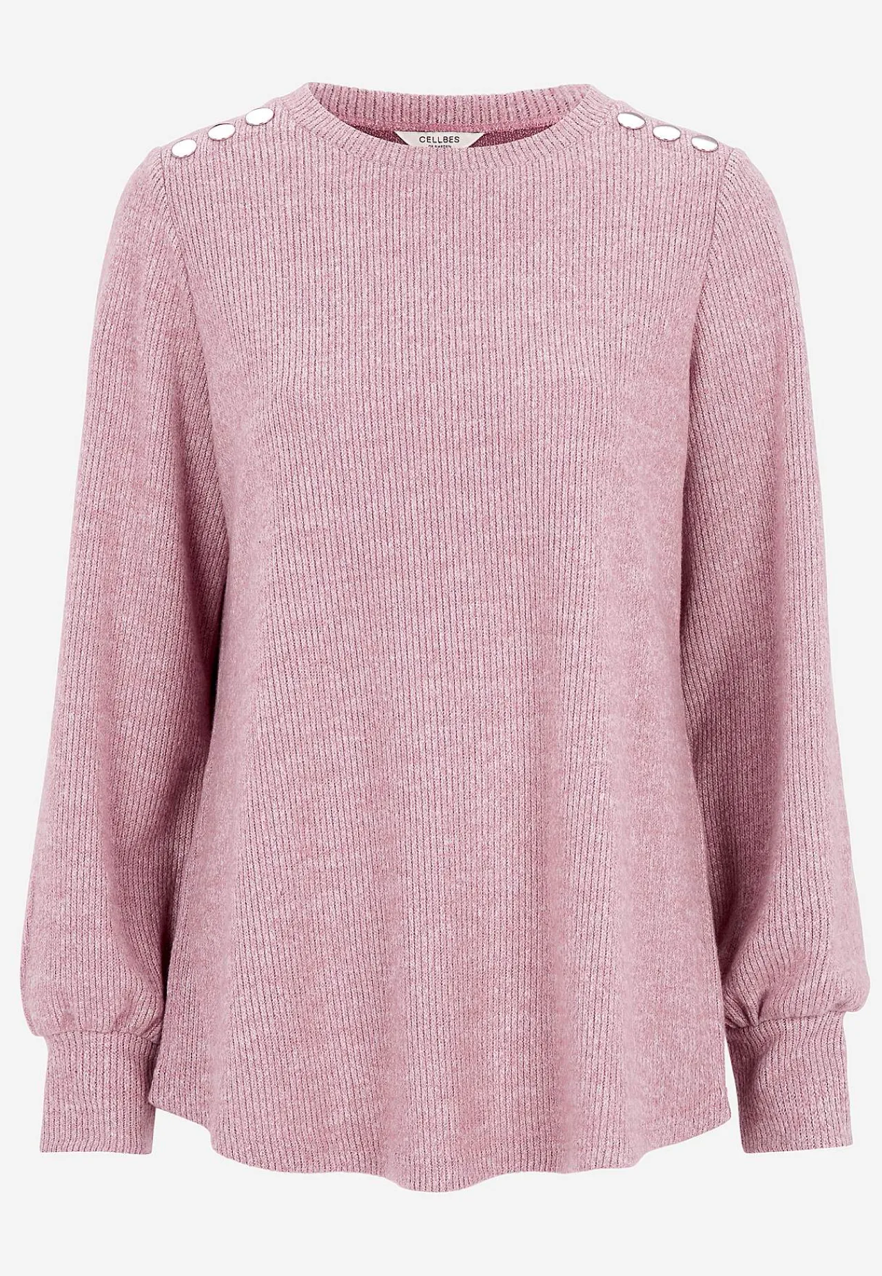 Trøjer|Striktrøjer-Cellbes of Sweden Blød jerseytrøje med knapper Beata Rosa / Meleret