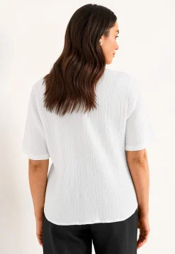 Bluser|Kortærmede-Cellbes of Sweden Bluse i rynket bomuld Hvid