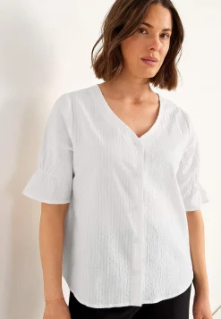 Bluser|Kortærmede-Cellbes of Sweden Bluse i seersucker Hvid
