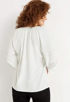Bluser|Bluser Med Pufærmer-Cellbes of Sweden Bluse med broderi Hvid