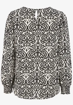 Mønstrede|Bluser-Cellbes of Sweden Bluse med smock ved manchetterne Beige / Sort / Mønstret