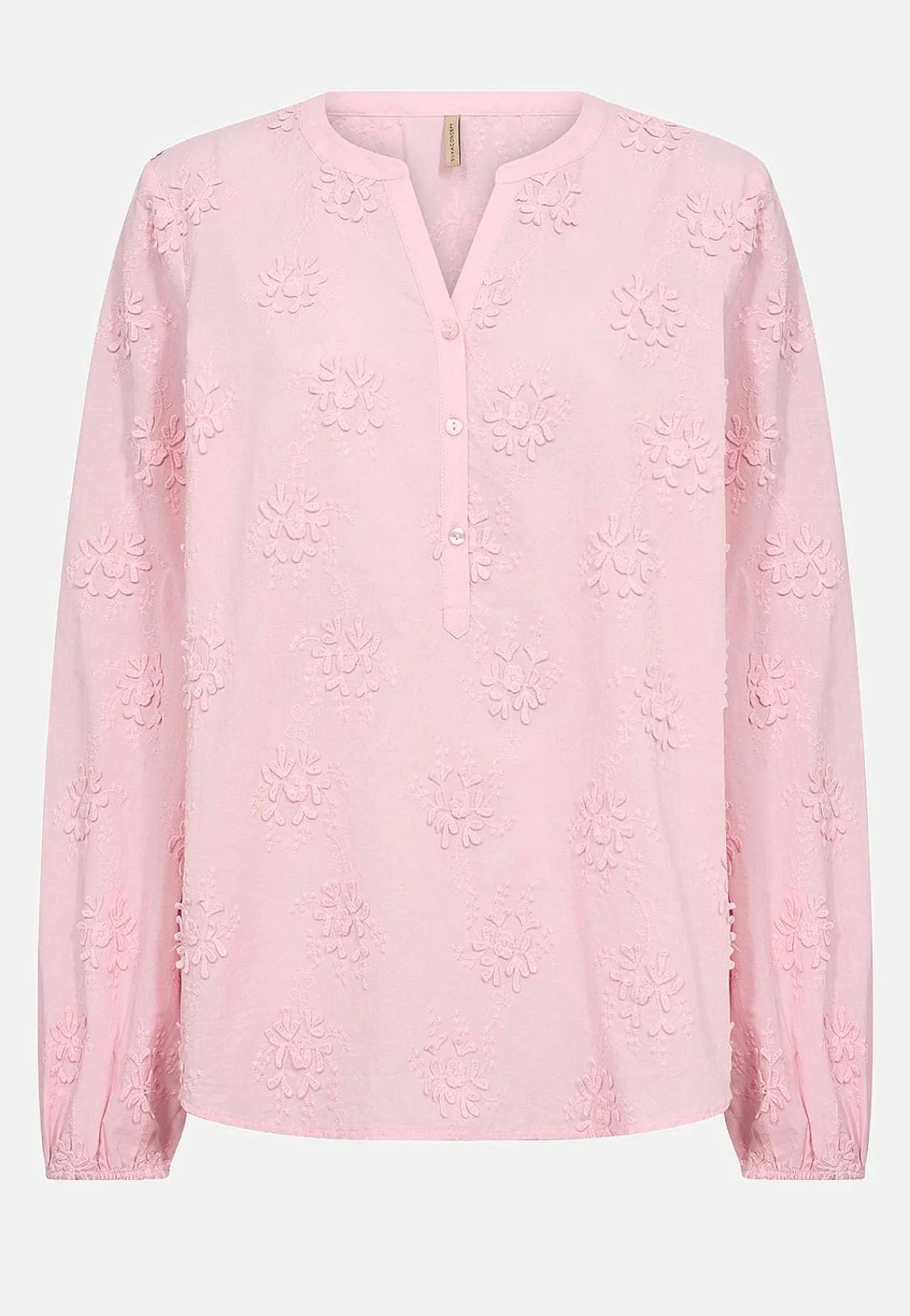 Bluser- Bomuldsbluse med blomsterapplikationer Rosa