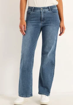 Vide Bukser|Lige Bukser- Brede jeans i denim med superstræk Sara Mellemblå / Denim