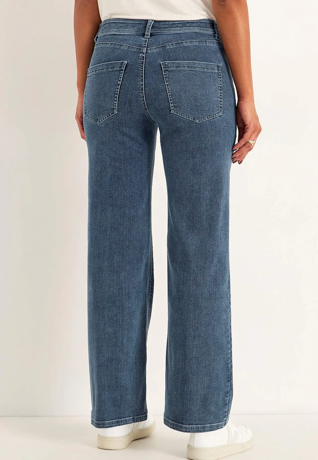 Vide Bukser|Lige Bukser- Brede jeans i denim med superstræk Sara Mellemblå / Denim