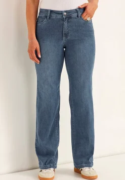 Vide Bukser|Lige Bukser- Brede jeans i denim med superstræk Sara Mellemblå Denim