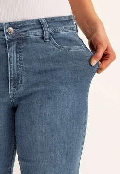 Vide Bukser|Lige Bukser- Brede jeans i denim med superstræk Sara Mellemblå Denim