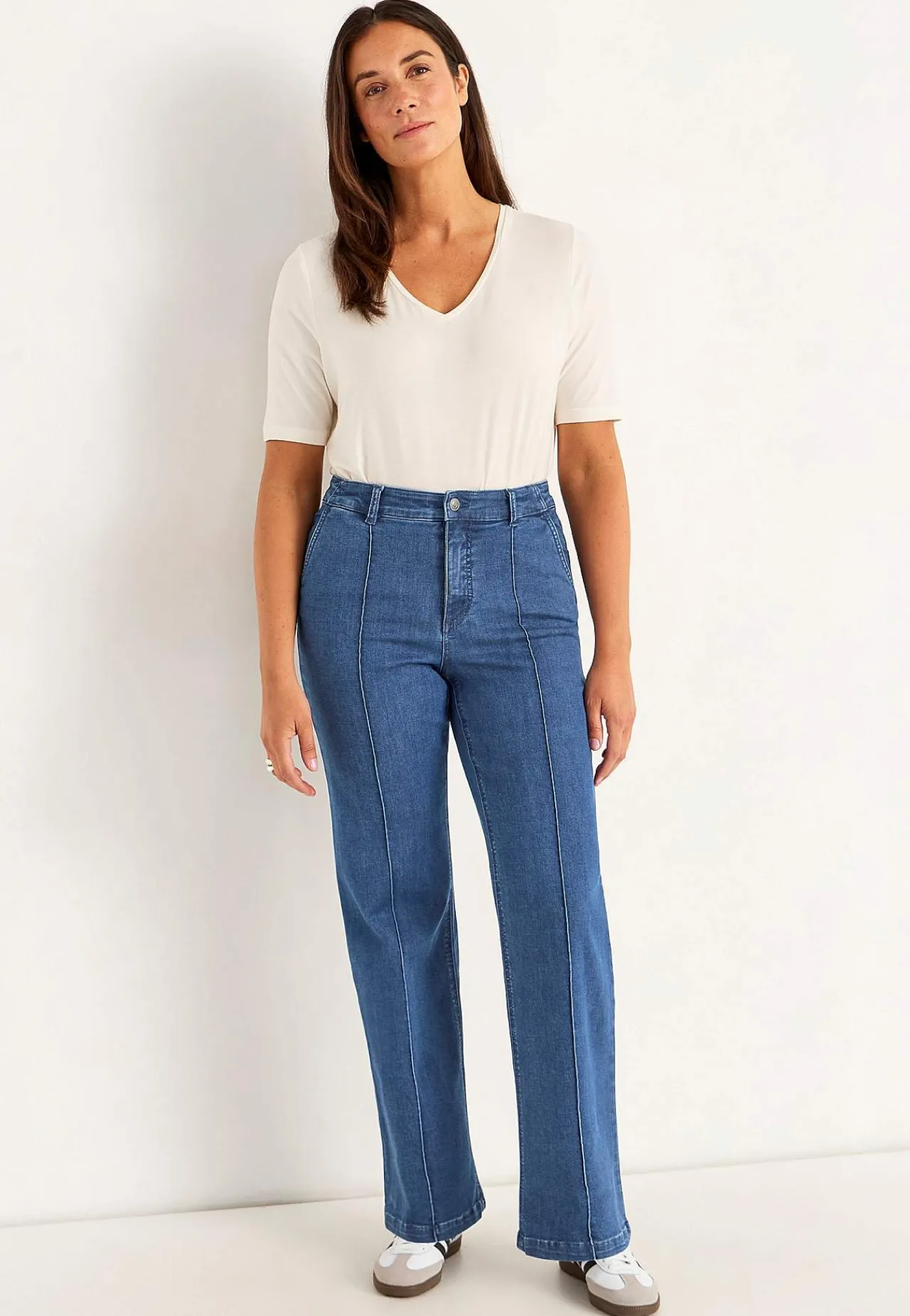 Straight Fit|Stretch Jeans-Cellbes of Sweden Brede jeans med syede pressefolder Mia Mellemblå Denim