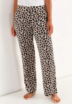Loungebukser|Matchende Sæt-Cellbes of Sweden Brede velourbukser Wilma Beige / Leopard