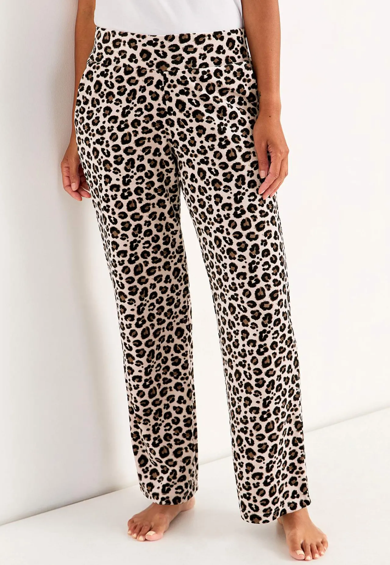 Loungebukser|Matchende Sæt-Cellbes of Sweden Brede velourbukser Wilma Beige / Leopard