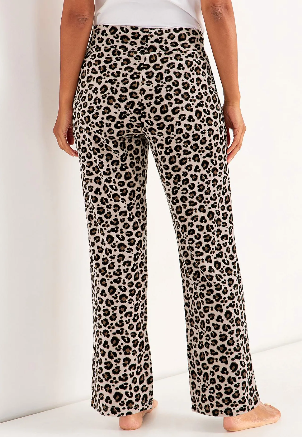 Loungebukser|Matchende Sæt-Cellbes of Sweden Brede velourbukser Wilma Beige / Leopard