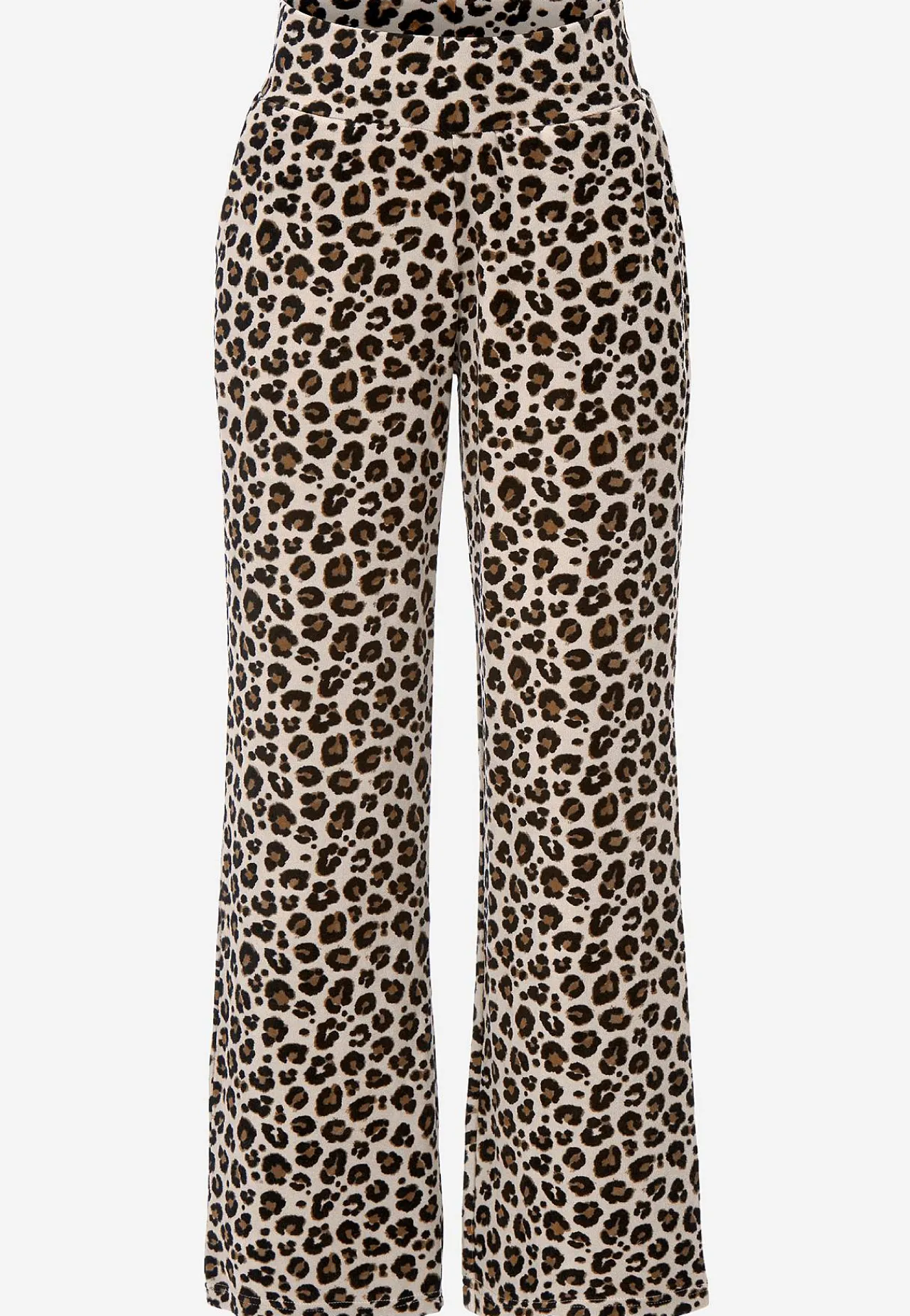 Loungebukser|Matchende Sæt-Cellbes of Sweden Brede velourbukser Wilma Beige / Leopard