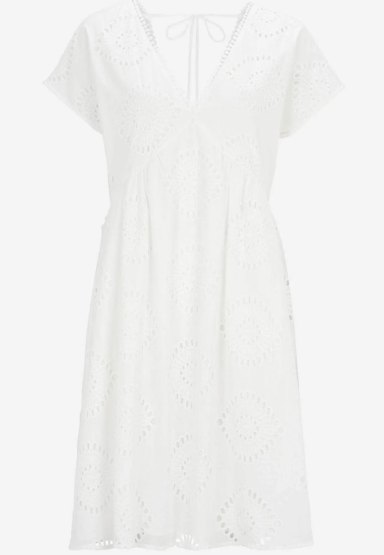 Blondekjole|Korte Kjoler- Broderie anglaise (hulbroderet) tunikakjole Offwhite