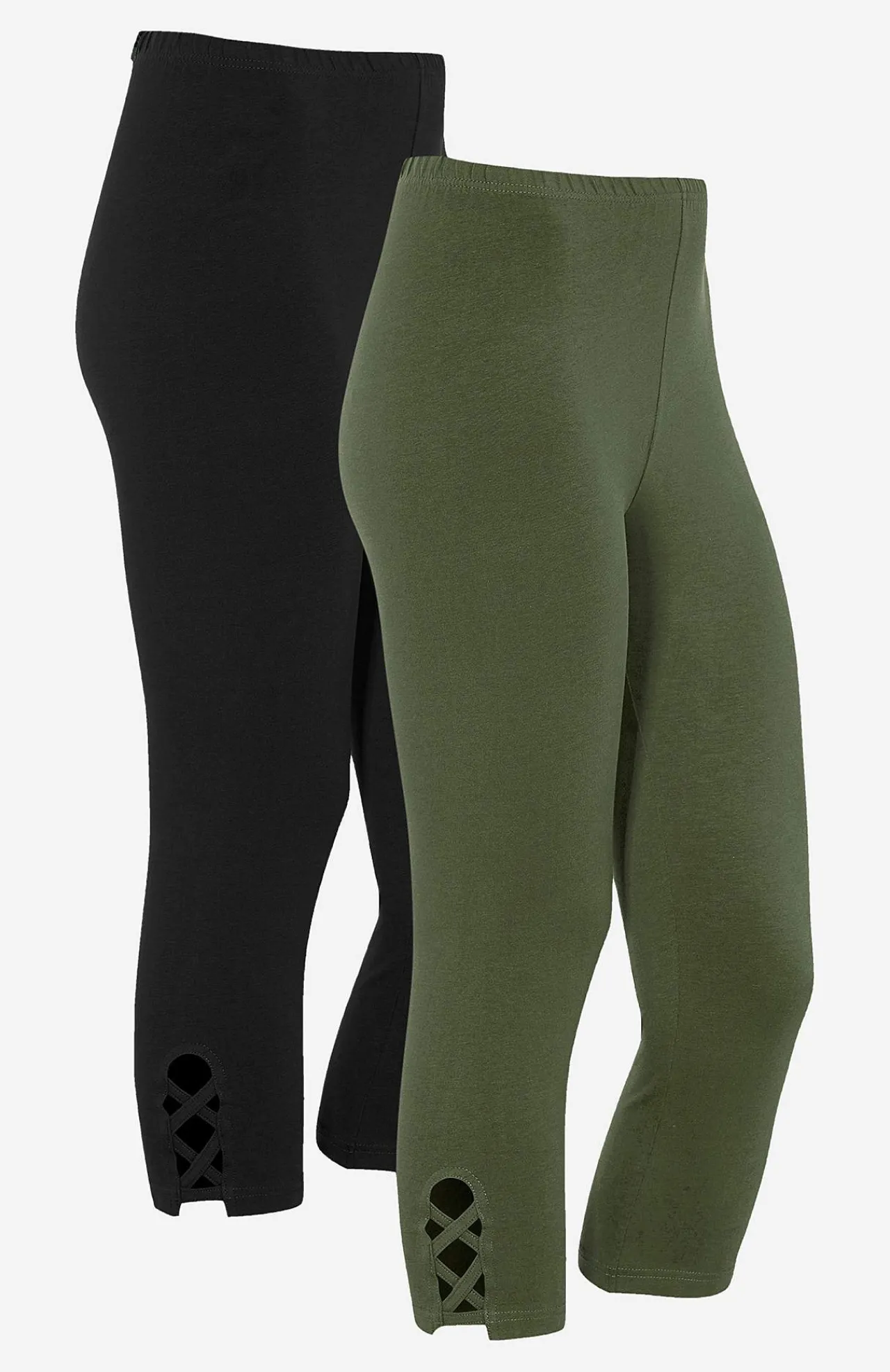 Caprileggings|Flerpak Leggings-Cellbes of Sweden Capri leggings med dejlige detaljer 2-pack Mørkegrøn + Sort