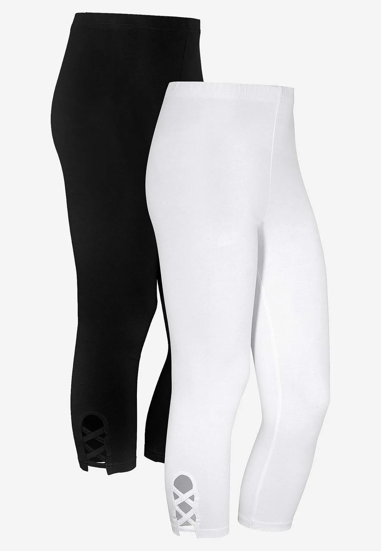 Caprileggings|Flerpak Leggings-Cellbes of Sweden Capri leggings med dejlige detaljer 2-pack Hvid + Sort