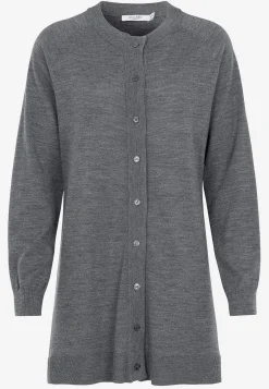Cardiganer|Premium- Cardigan Premium i merinould Mørk gråmeleret
