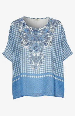 Bluser|Kortærmede- Chiffonbluse Blå / Mønstret