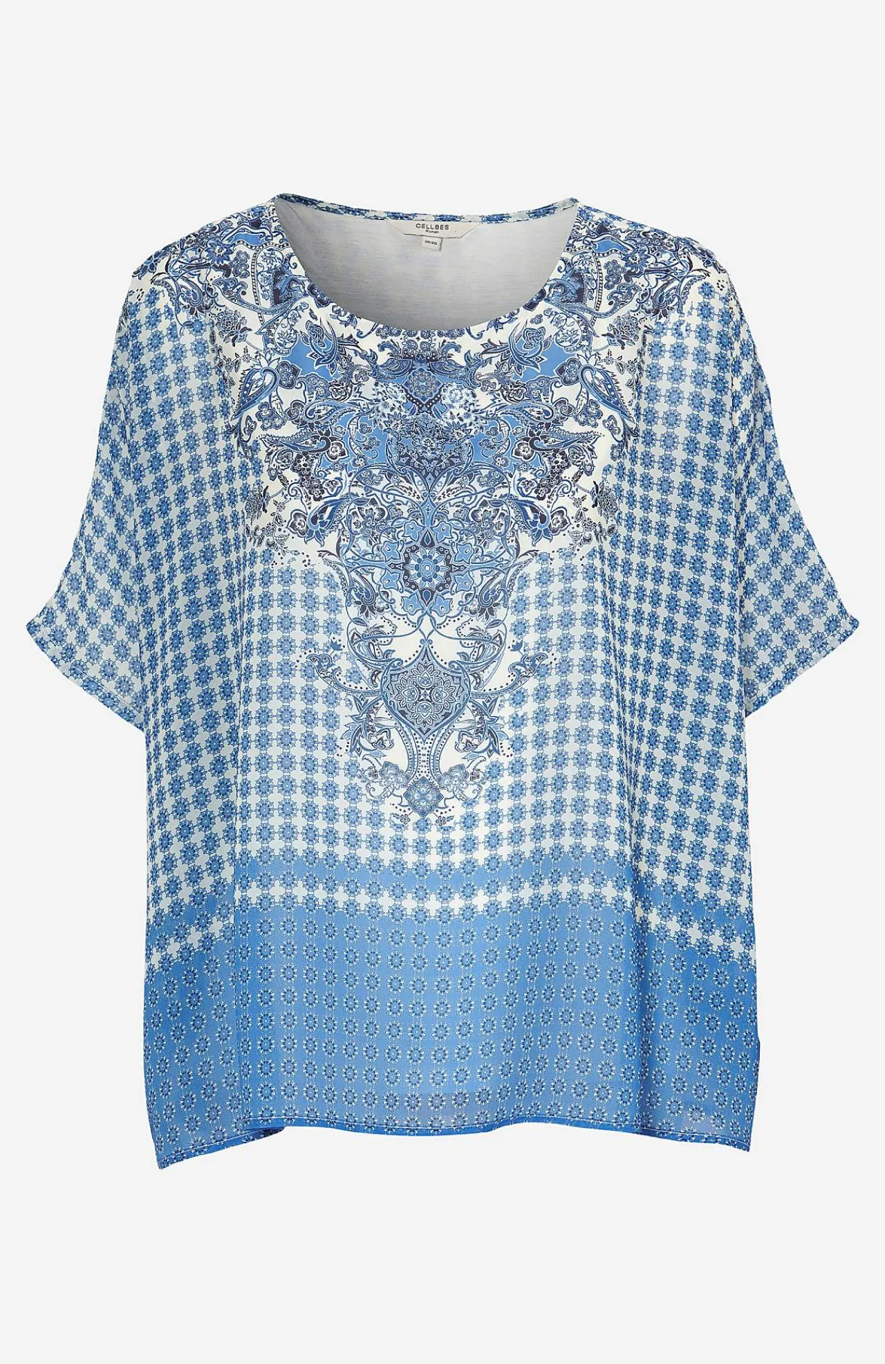 Bluser|Kortærmede- Chiffonbluse Blå / Mønstret