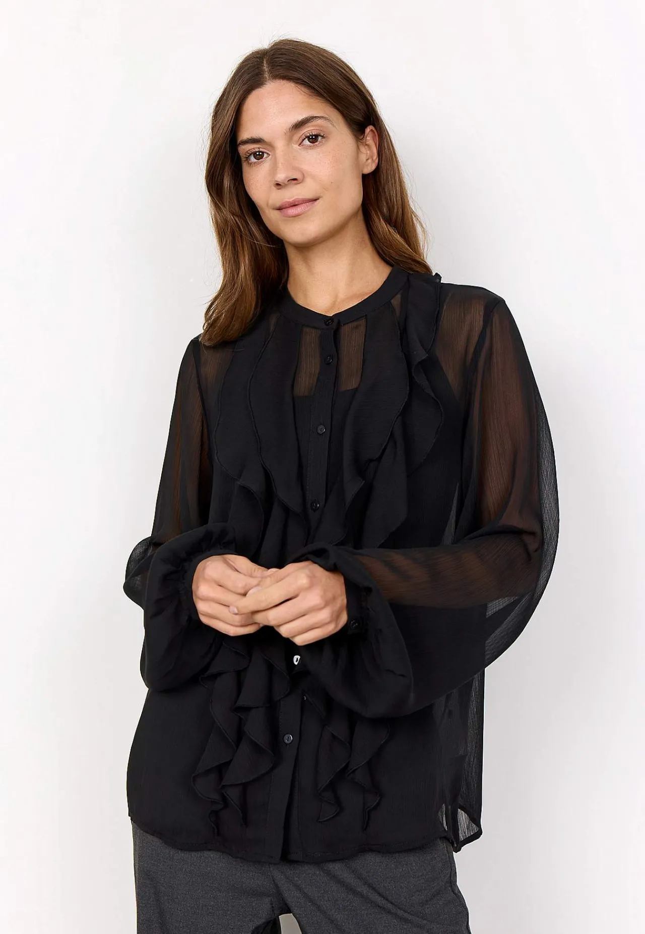 Bluser-Soyaconcept Chiffonbluse med volanter Sort