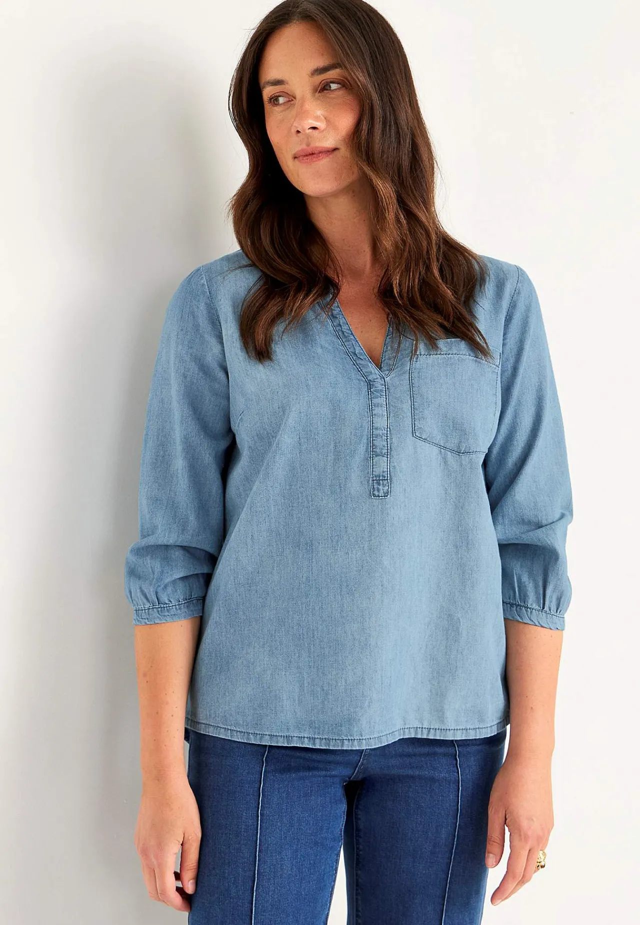 Denim|Denim-Toppe- Cowboyskjorte med brystlomme Lyseblå / Denim