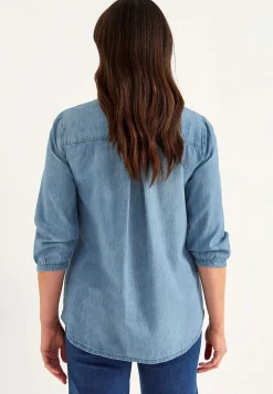 Denim|Denim-Toppe- Cowboyskjorte med brystlomme Lyseblå / Denim