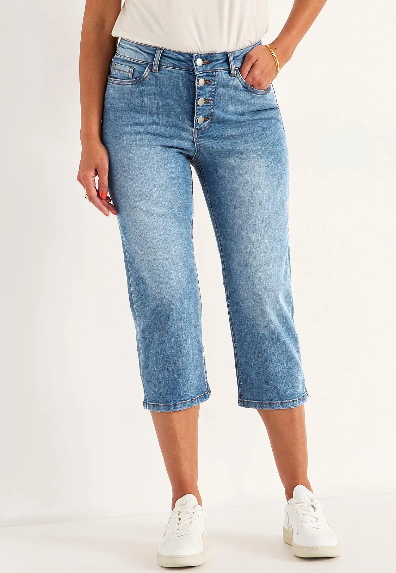 Forårsbukser|Capribukser-Cellbes of Sweden Crop jeans med design med fem lommer Mellemblå / Denim