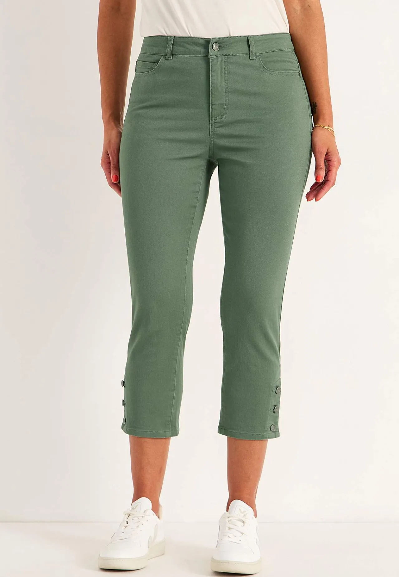 Forårsbukser|Capribukser-Cellbes of Sweden Crop jeans med design med fem lommer Kakigrøn