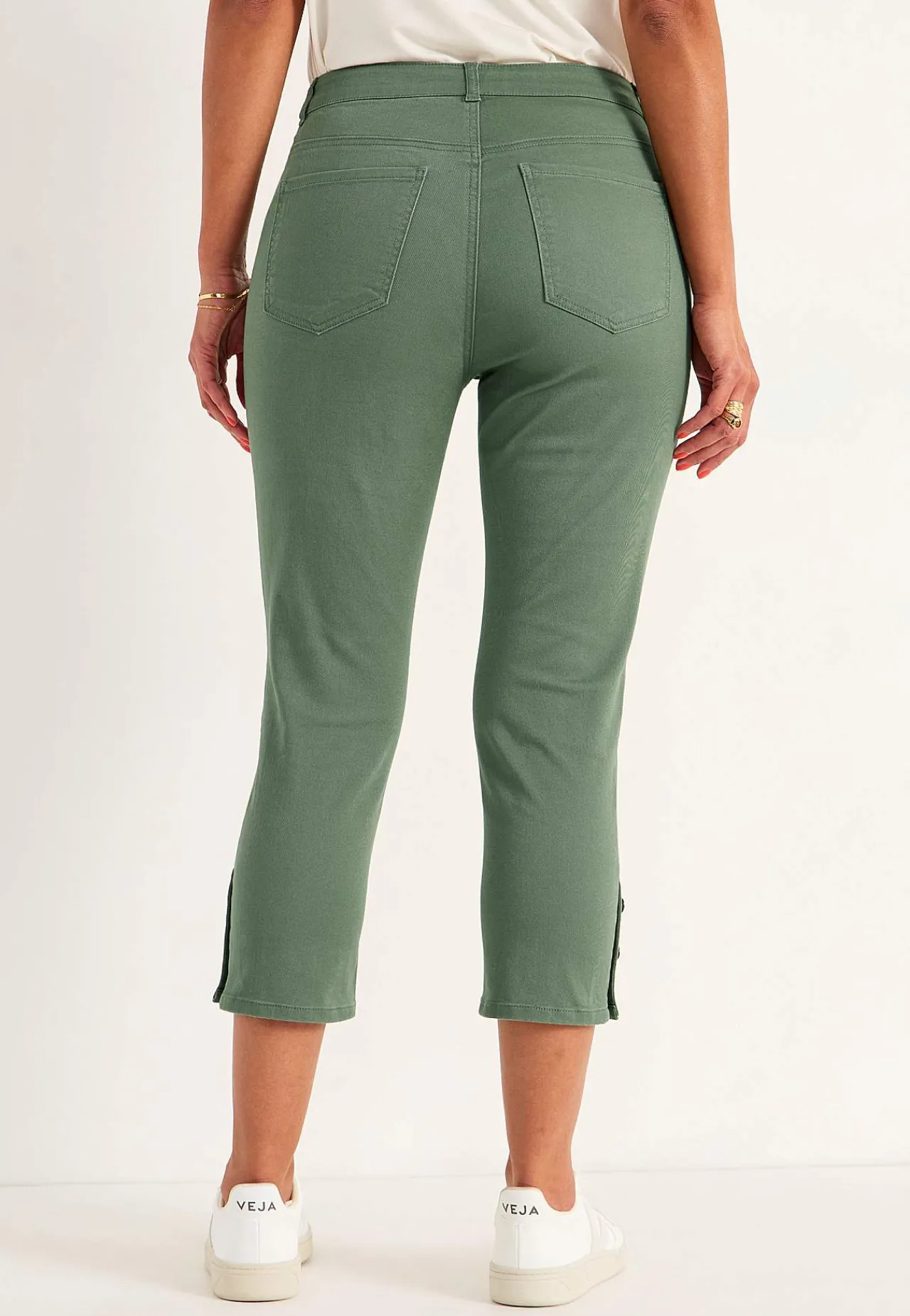 Forårsbukser|Capribukser-Cellbes of Sweden Crop jeans med design med fem lommer Kakigrøn
