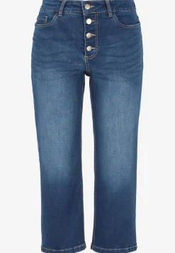 Forårsbukser|Capribukser- Crop jeans med knaplukning Mørkeblå / Denim