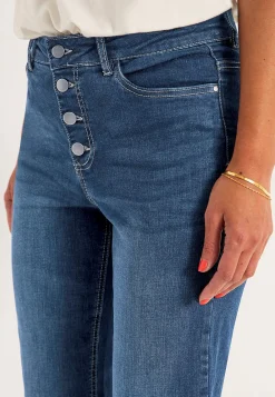 Forårsbukser|Capribukser- Crop jeans med knaplukning Mørkeblå / Denim