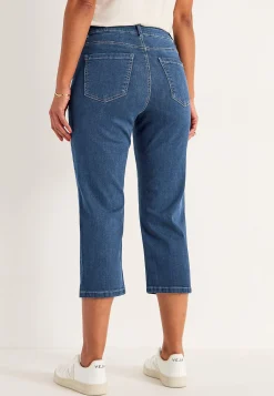Forårsbukser|Capribukser- Crop jeans med knaplukning Mørkeblå / Denim