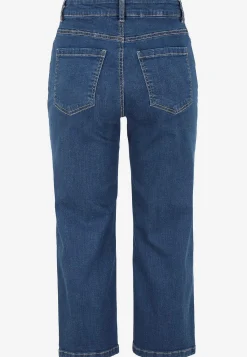Forårsbukser|Capribukser- Crop jeans med knaplukning Mørkeblå / Denim