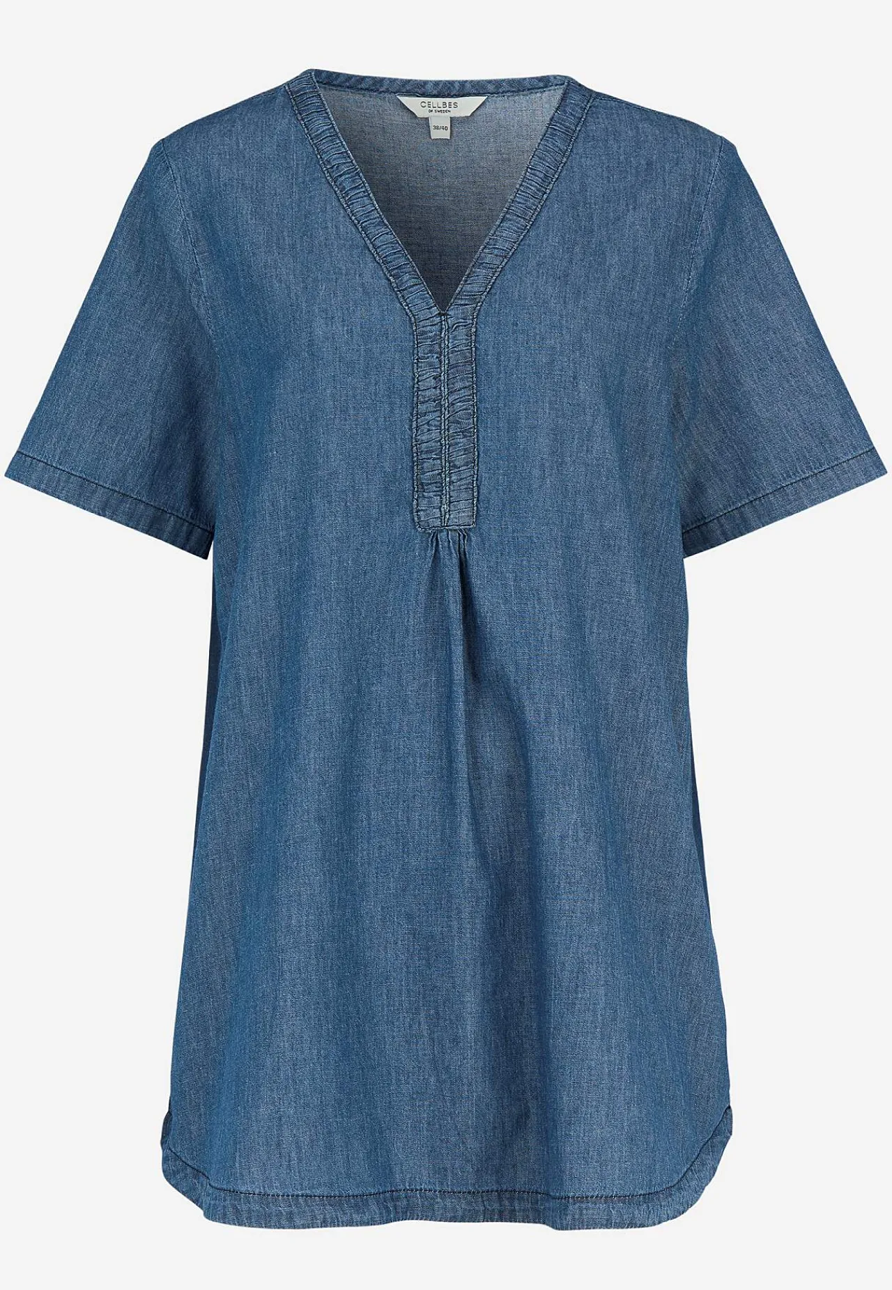 Denim|Denim-Toppe-Cellbes of Sweden Denimtunika med dekorativ v-hals Mellemblå Denim
