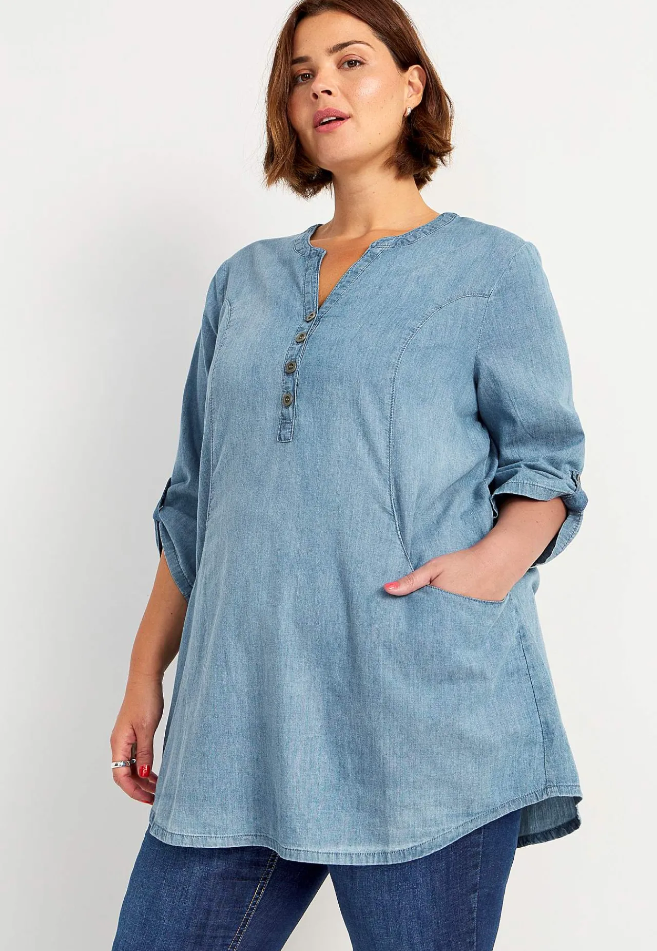 Denim|Denim-Toppe- Denimtunika med lommer | Cellbes
