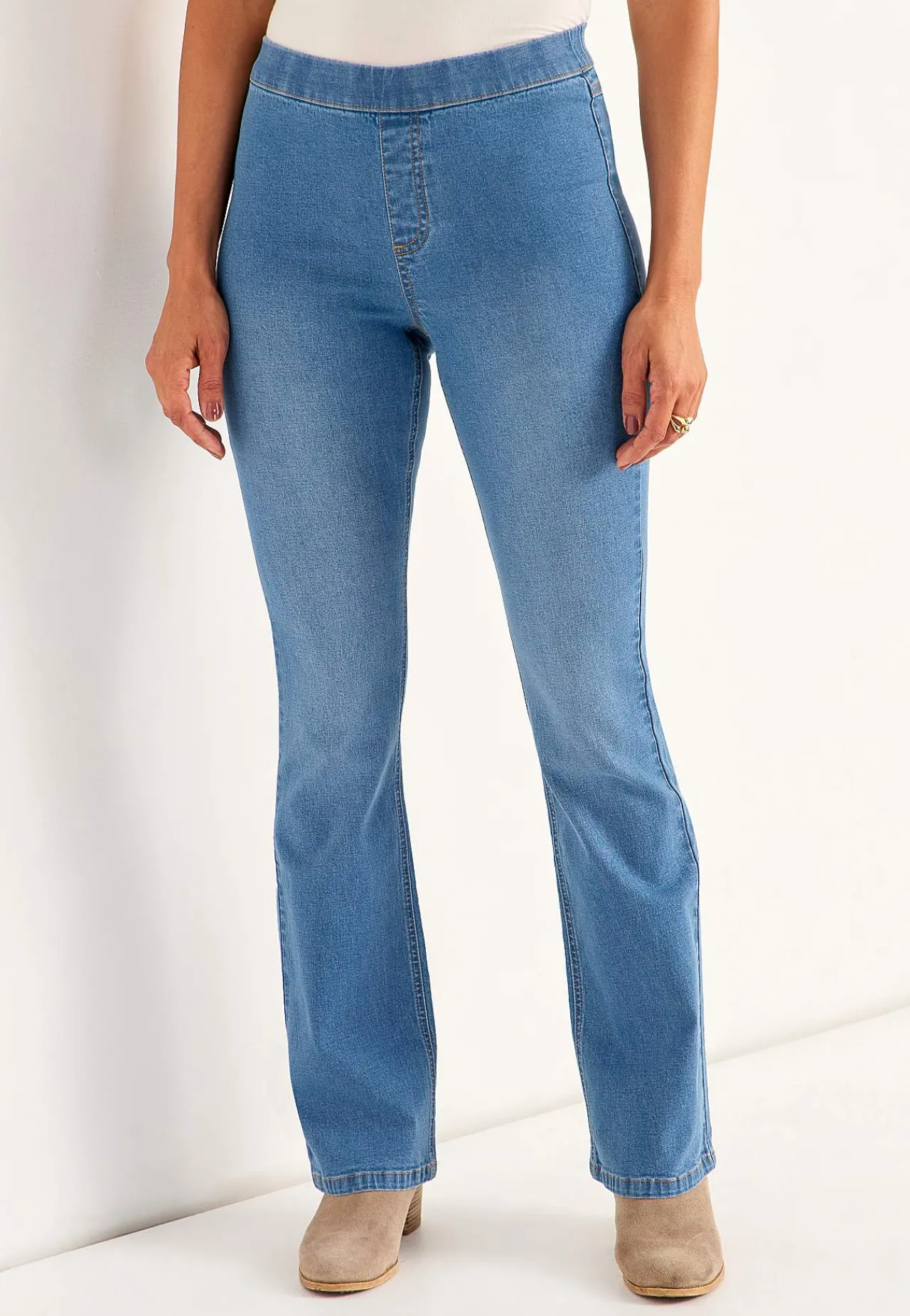 Høj Talje|Flere Længder-Cellbes of Sweden Elastisk jegging med bootcut Mellemblå Denim