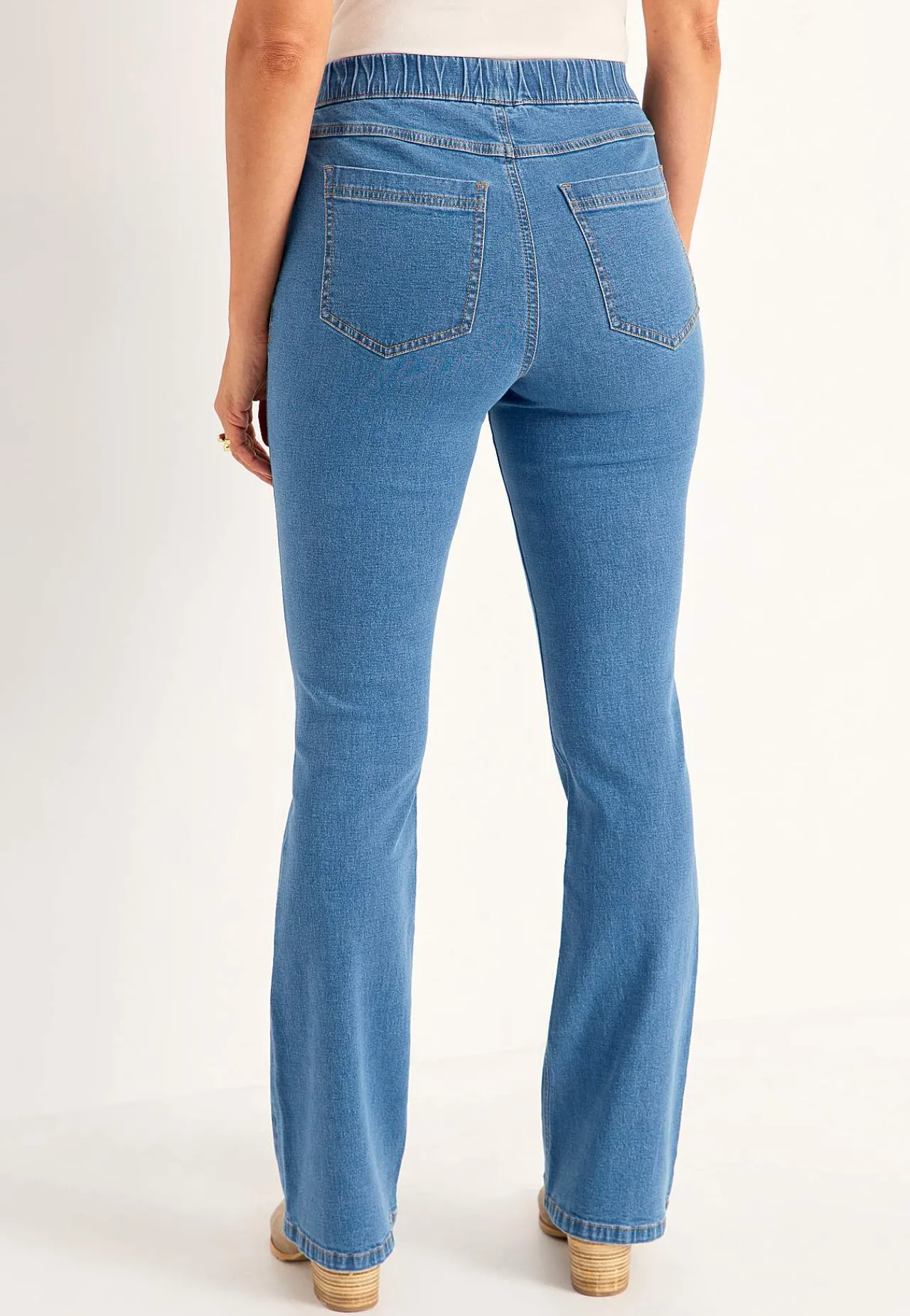 Høj Talje|Flere Længder-Cellbes of Sweden Elastisk jegging med bootcut Mellemblå Denim