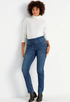 Høj Talje|Flere Længder- Elastisk jegging med rhinstensdetaljer Mellemblå / Denim