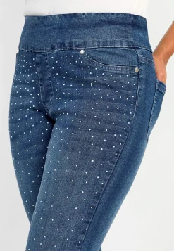 Høj Talje|Flere Længder- Elastisk jegging med rhinstensdetaljer Mellemblå / Denim