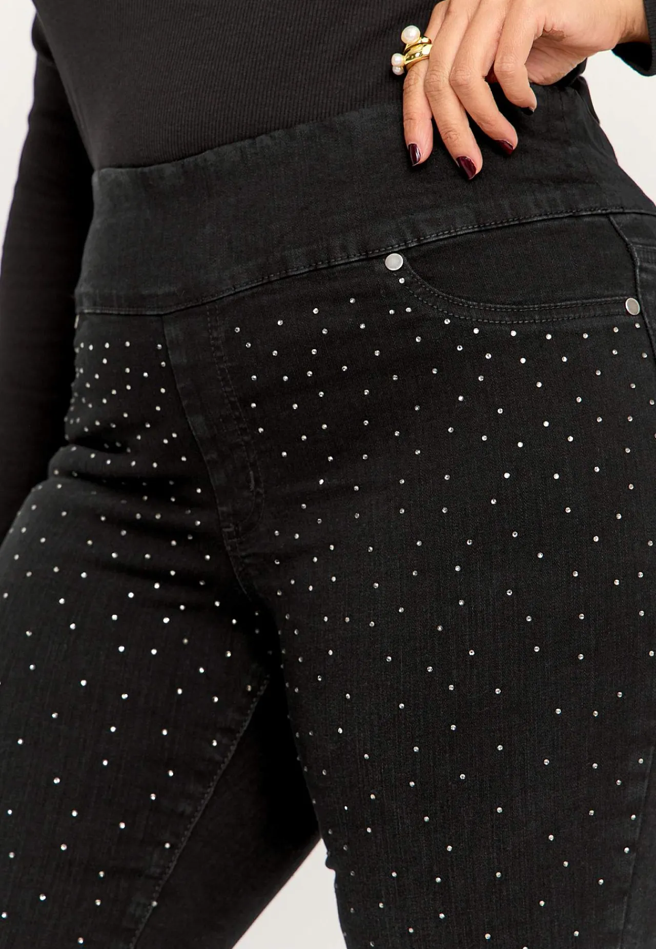 Høj Talje|Flere Længder-Cellbes of Sweden Elastisk jegging med rhinstensdetaljer Sort / Grå / Denim