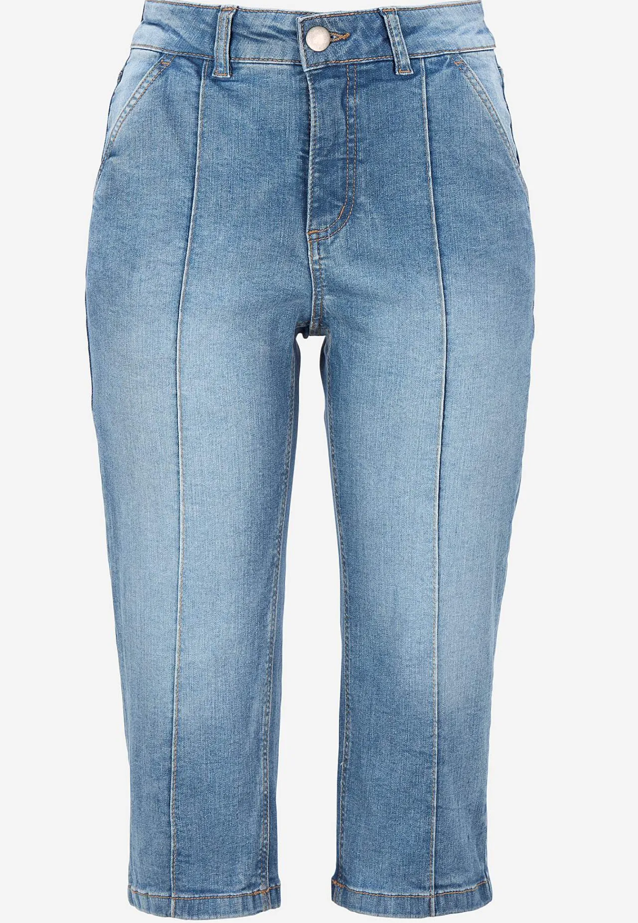 Forårsbukser|Capribukser-Cellbes of Sweden Elastiske crop jeans med syet pressefold Mellemblå / Denim