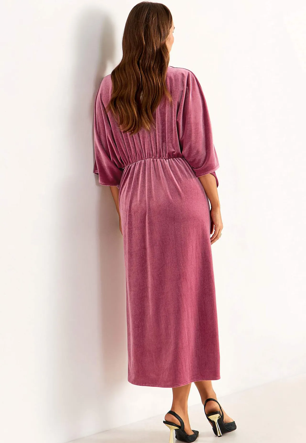 Festkjoler|Festkjoler-Johanna Toftby x Cellbes Elegant kaftankjole i velour Mørk gammelrosa