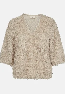 Toppe-Freequent Festtop med fjerlignende materiale Creme