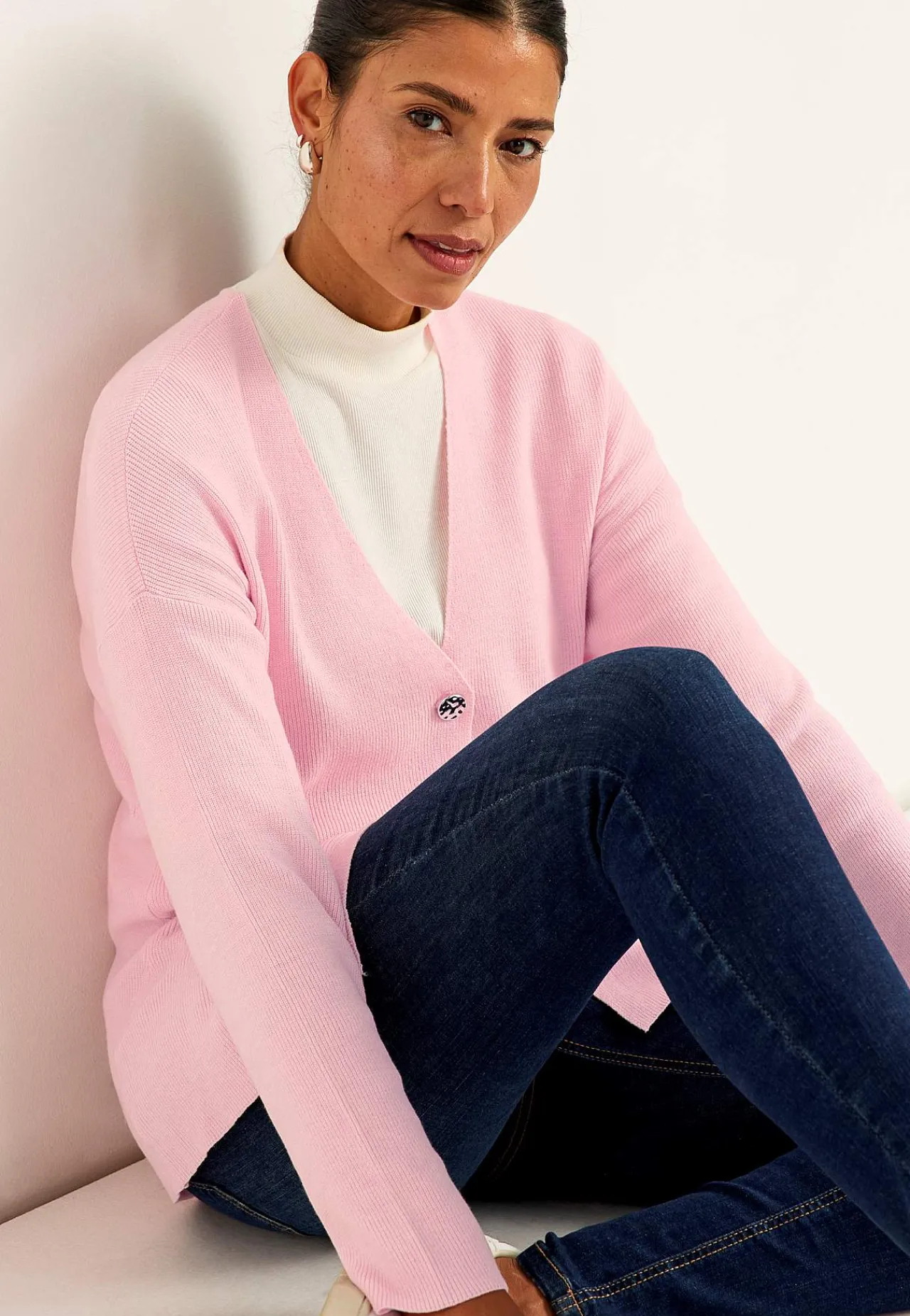 Cardiganer|Cardiganer- Fintstrikket cardigan Lys rosa