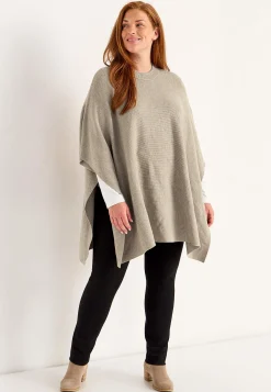 Trøjer|Striktrøjer-Cellbes of Sweden Fintstrikket poncho Beigemeleret